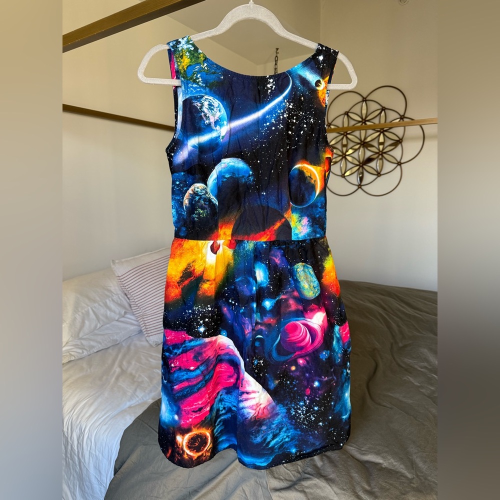 Retrolicious Cosmic Space Print Dress 
Size L Black Multicolor Pin Up Y2K Vtg